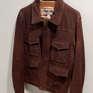 Men's Dark Brown Viktor Sabo Leather Military Field Style Jacket Size 40 EUR